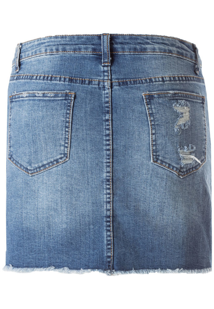 Jeansrock mit Blumen-Stickerei