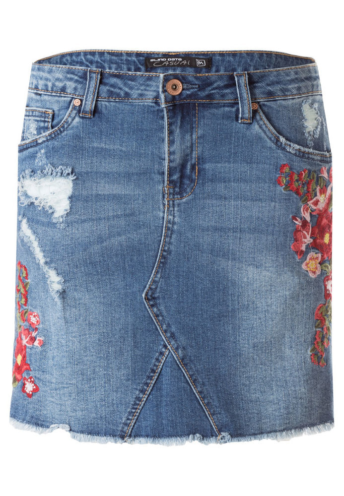 Jeansrock mit Blumen-Stickerei