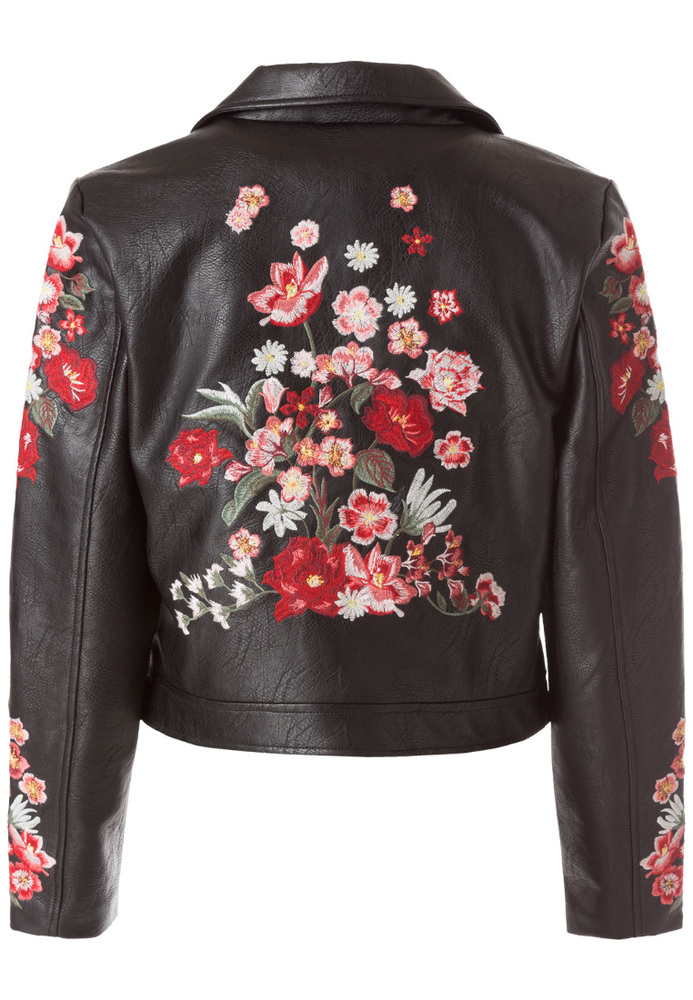 Bikerjacke mit Blumen-Stickerei