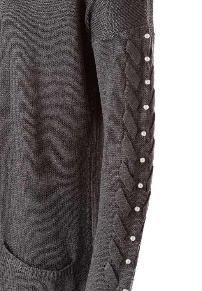 Langer Basic-Cardigan mit Perlen