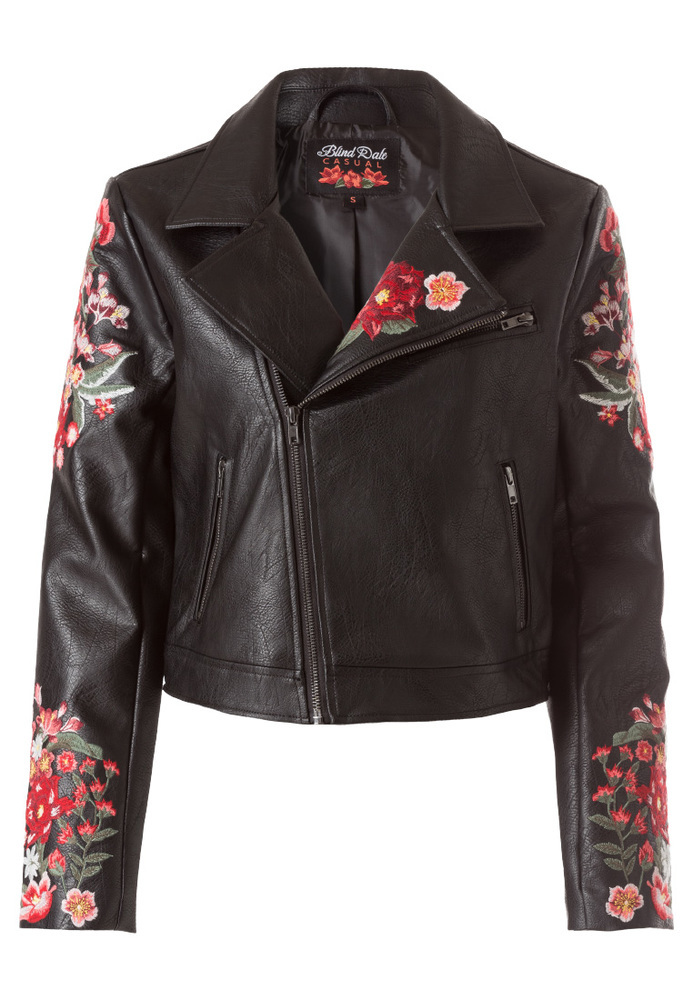 Bikerjacke mit Blumen-Stickerei