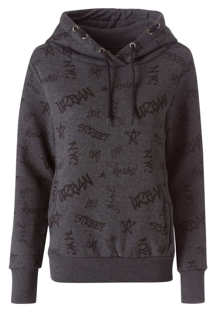 Hoodie mit All-Over Schriftzug-Print