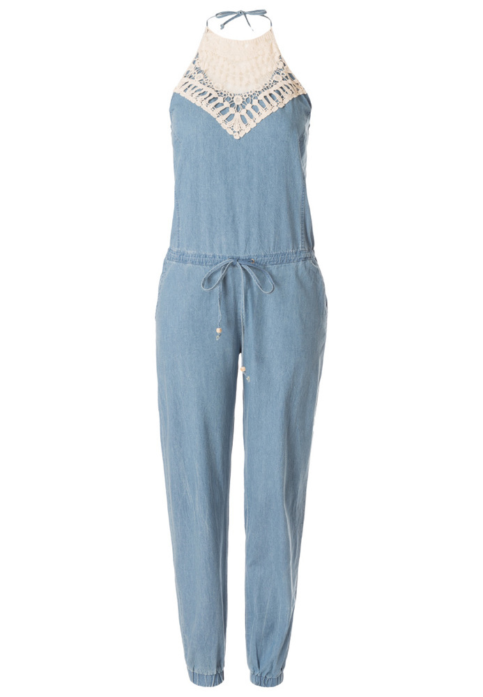 Jeans Jumpsuit mit Häkelspitze