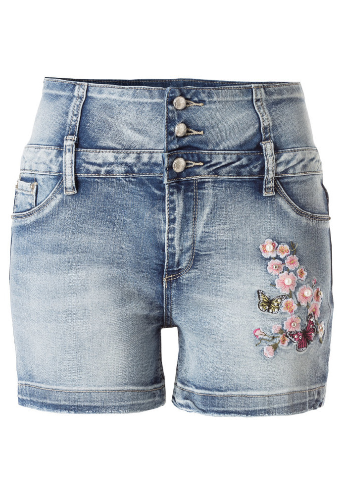 High Waist Shorts mit Stickerei